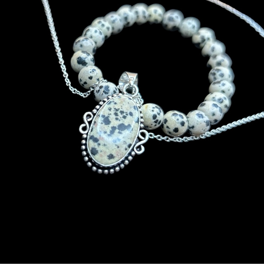Dalmatian Jasper On Sterling Silver Set w/ Bracelet